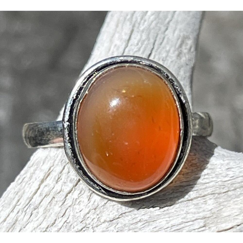 Vintage Carnelian Ring Sterling Silver 925 Oval Cabochon Size 10.25 Orange Boho